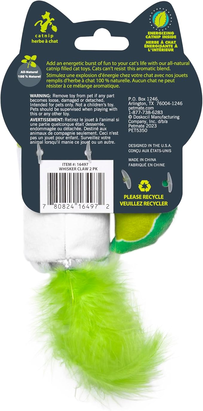 Quirky Kitty Whisker Claw & Lime Catnip Crinkle Plush Cat Toy, Pack of 2 | Soft Plush Toys with Textured Crinkle Sound | Enriched with Premium Catnip