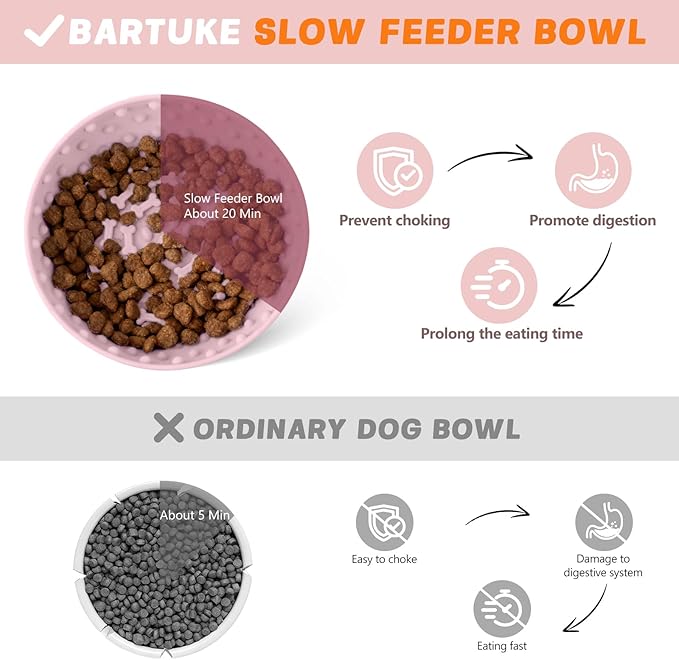 Dog Lick Bowl, Slow Feeder Dog Bowl Licking Mat for Small to Large Dogs, BPA-Free Non-Slip Silicone Slow Feeder Treat Dispenser for Anxiety Relief, Freezer & Dishwasher Safe (Pink, 8.3"x2.6")