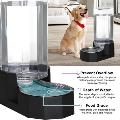 Sfozstra Large Dog Water Dispenser: 9L Gravity Black Gravity Water Feeder - Dishwasher-Safe Stainless Steel Bowl - Easy Clean - for Medium/Large Dogs - Multi-Pet Homes - Garage/Garden/Patio