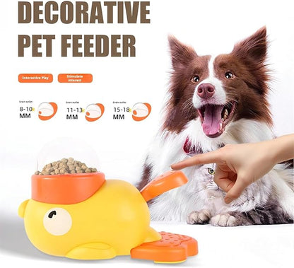 Duck Cat Treat Dispenser, Duck Puzzle Feeder for Cats, Duckie Cat Feeder, Yellow DuckDog Treat Dispenser, Food Dispenser Toy with Button, 2-in-1 Interactive Toy & Slow Feeder (White)