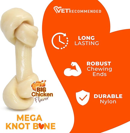 Nylabone Big Chew Mega Knot Bone Power Chew Toy for Large Dogs, Durable Dog Toys for Aggressive Chewers, Destroy Proof Chew Toys To Keep Them Busy, Chicken Flavor, X-Large, 50+ lbs, 1 Count