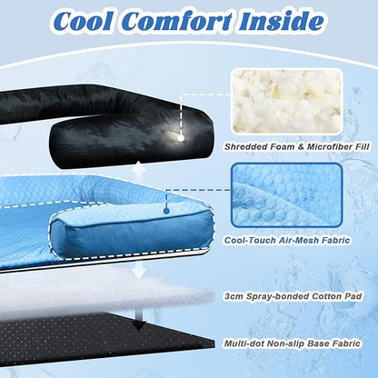 GGIB Cooling Dog Bed Mat with Bolster Pillow Washable Dog Couch Cover Breathable Summer Pet Couch Bed Protector Indoor(Medium, Cooling Blue)