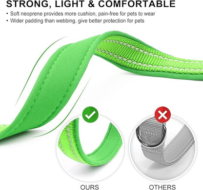 azuza Reflective Dog Collar Green Soft Neoprene Padded Pet Collar with ID Tag Ring, Adjustable for Medium Dogs,Green,M