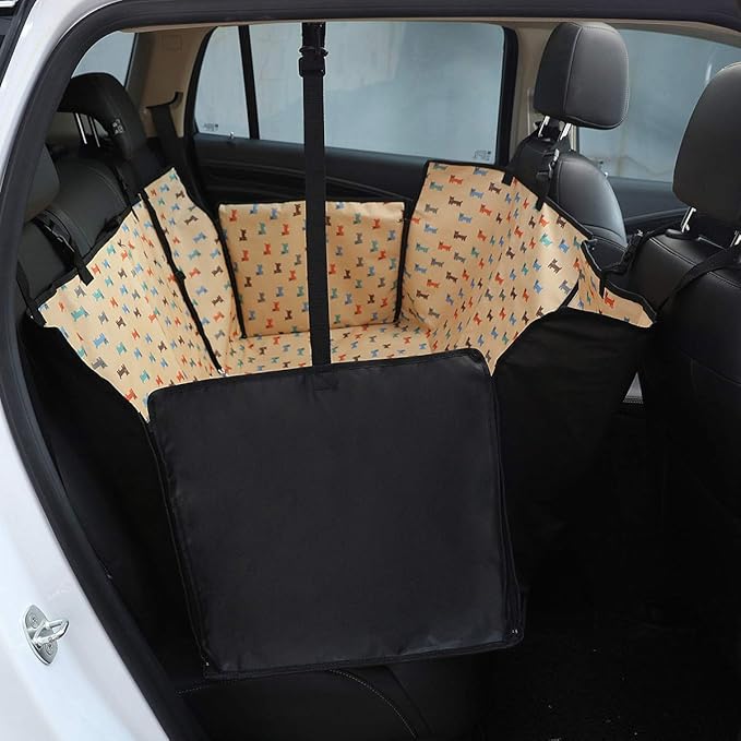 Dog Car Seat Cover - Heavy Duty Dog Hammock with Side Flaps - Waterproof/Scratch Proof/Nonslip Padded Pet Seat Cover - Universal fits All Cars