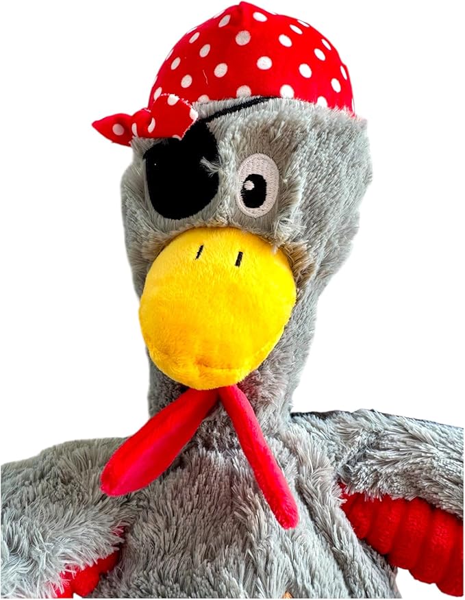 Pirate Chicken Dog Toy – 18 Inch Plush Squeaky Dog Toy with Internal Rope, Durable Crinkle Wings, Soft Stuffed Interactive Toy for Medium & Large Dogs – Funny Durable Pet Toy (Gray)