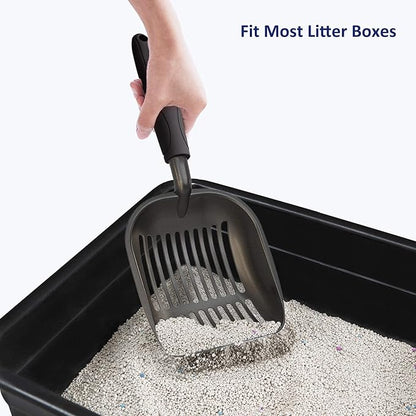 WePet Cat Litter Scoop, Non-Stick Plated Aluminum Alloy Sifter, Kitty Durable Metal Scooper, Deep Shovel, Long Handle, Kitten Pooper Lifter, Size Large, Coated Black Body with Black Handle