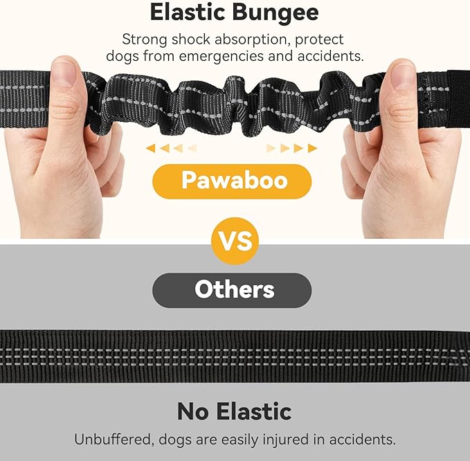 Pawaboo 2Pack Dog Seatbelt for Car,3-in-1 Dog Car Seat Belt Bungee,Shockproof Dogs Tether for Cars with Buckle&Hook Latch, Adjustable Reflective Dogs Cars Harness Leash with 360° Lockable Buckle,Black