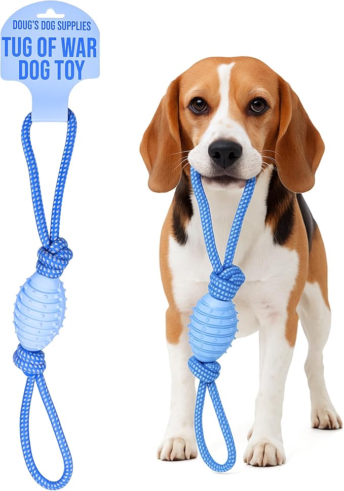 Doug's Dog Supplies Football Rope Toy for Tug of War - Medium to Large Dogs and Puppies (Blue)