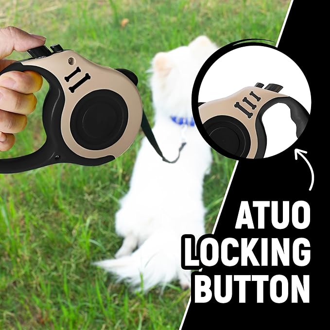 Retractable Dog Leash Automatic Telescopic Tractor Dog Tape, Pet Tape 10/16 FT Durable and Convenient, with Folding Bowl, Dispenser, Rubbish Bags, Suitable for Small and Medium Dogs