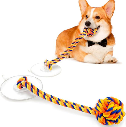 Interactive Dog Toys with Strong Gel Suction Cup, Durable Rope & Chew Ball, Dog Toys for Aggressive Chewers, Tug of War Dog Toy, for Small to Medium Dogs, Orange