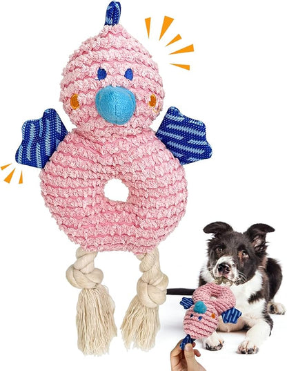 Crinkle Squeaky Dog Toys for Medium Dogs, Durable Plush Chew Toys for Tough Play, Interactive Tug of War Toy, Teething Gift to Keep Them Busy and Relieve Boredom (Pink Chick)