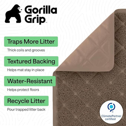 GORILLA GRIP Cat Litter Box Mat, 47x35, Cushioned Coil Mesh Litter Trapping Mats, Scatter Control Supplies for Less Mess, Phthalate Free, Ultra Deep Catch Grooves, Rinse or Vacuum to Clean, Brown