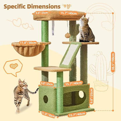Taoqimiao Cat Tree,38.5-Inch Cat Tower for Indoor Cats,Suitable for Kittens with Luxurious cat condo with Adjustable Baskets and Luxurious Perch MS029ST Cactus