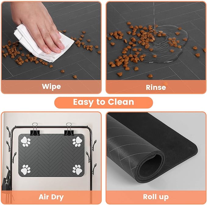 Pet Feeding Mat-Absorbent Pet Placemat for Food and Water Bowl, with Waterproof Rubber Backing, Quick Dry Water Dispenser Mat for Dog and Cat (20"x12", Red)
