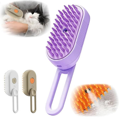 Cat Steam Brush for Shedding, 2025 New 3 in 1 Cat Brushes for Indoor Cats, Pet Steam Groomer Comb, Hair Water Brush Hair Removal Comb for Cats Dogs (Purple)