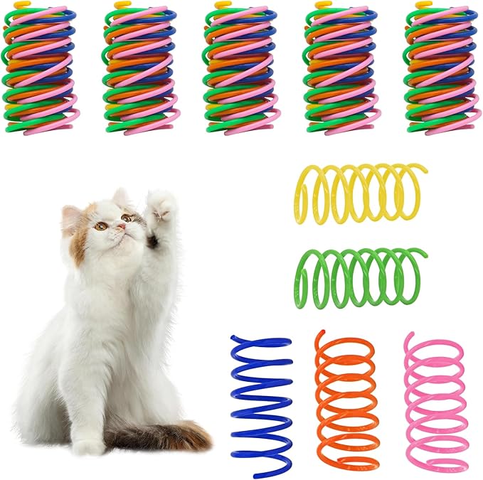 Andiker 30Pcs Cat Spiral Spring, Colorful&Durable Cat Spring Toys Plastic Cat Toys for Indoor Cats Swatting, Biting, Hunting to Kill Time and Keep Fit Cat Interactive Toy for Cats and Kittens (30pcs)