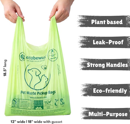 100% Compostable XL Pet Waste Bag (120 ct.) Plant-Based Biodegradable Cat Litter Poop Bags Doggy Poop Bags with Handles Compost Liners US BPI ASTM D6400 & OK Compost Home Certified (120 ct)