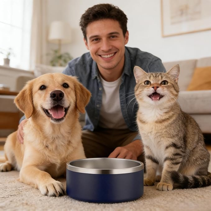 64oz Giant Breed Dog Bowl Non Slip, Commercial Grade Stainless Steel XL Heavy Duty Dog Food Water Bowl for Large Dogs, Dishwasher Safe Jumbo Pet Bowl (Blue)