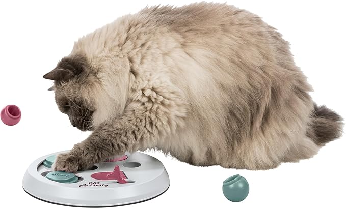 Trixie Cat Activity Flip Board – 4-Module Treat Puzzle Enrichment Toy for Mental Stimulation & Slow Feeding – Interactive Cat Toy for Indoor Cats – Berry/Gray, 9 x 9 x 2.5 in