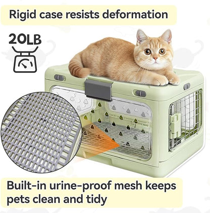 Hard Cat Carrier,Dog Crate for Small Dogs,Cat Kennel Clear,Foldable Dog Kennel with Urine Pad Mesh Grid,Ventilation & Hard Plastic Protection Transparent Pet Carrier 20" L,Green
