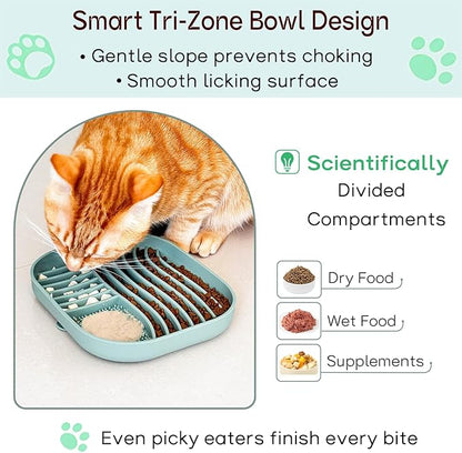 Slow Feeder Dog Bowl for Medium & Small Pets, Anti Choking Pets Slow Feeder with 3-Zone Puzzle Design, Wet Food Silicone Cat Bowl with Non-Slip Base, Dishwasher Microwave Safe(Green, 1.5 Cup)