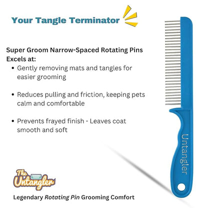 Super-Groom Combs with Smooth Rotating Teeth for Painless Mat Removal (Turquoise, 30 Fine Spaced-Teeth)