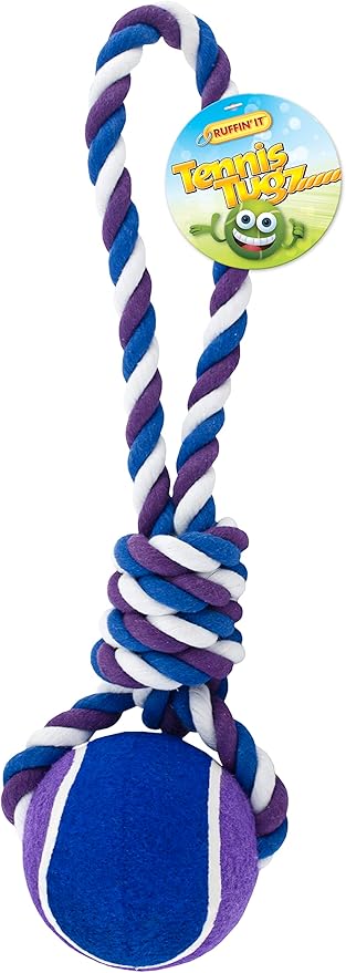 RUFFIN' IT Tennis Ball Rope Tug - Two-in-One Dog Toy for Park, Home, or Beach