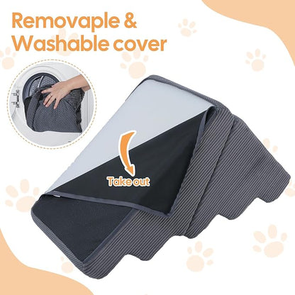 Dog Ramp for Bed, Extra Wide 20" Width Dog Stairs for High Bed, 2 in 1 Pet Steps for Small Dogs, 4-Step Foldable Transformable Large Cats Ramp to Get on Couch, Non-Slip Balanced, Grey
