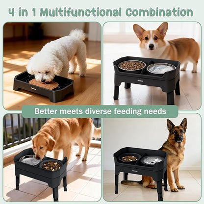 4 in 1 Adjustable Elevated Dog Bowls with 2*Stainless Steel Bowls, Anti-Spill Water Bowl, 4 Heights Raised Dog Bowl Stand for Small to Medium & Growing Large Puppies, Anti-Slip, Mess Proof Design
