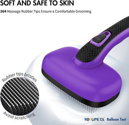 Dog Brush for Shedding, Self Cleaning Slicker Brush Ideal for Short Long Haired Dogs & Cats. Removes Loose Fur, Undercoat, Mats, Tangled Hair. Suit for Large Medium Small Animal, Purple