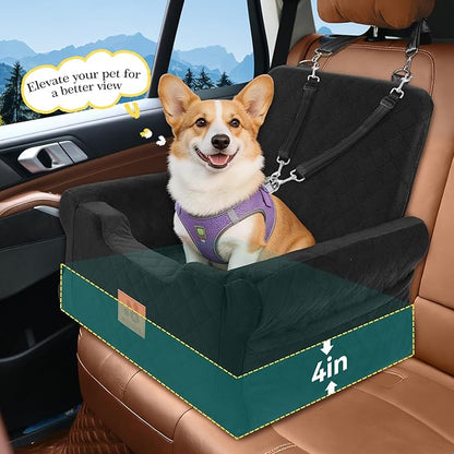 NEEZUKAR Dog Car Seats for Small/Medium Dogs, Elevated Memory Foam Dog Booster Seat, Detachable Washable Pet Car Seat with Safety Belts & Storage Pockets (Black)