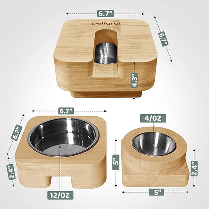 3 in 1 Cat Feeder Bowl, Interactive Cat Slow Feeder, Unique Wooden Non-Slip Pet Food and Water Bowl Dishes