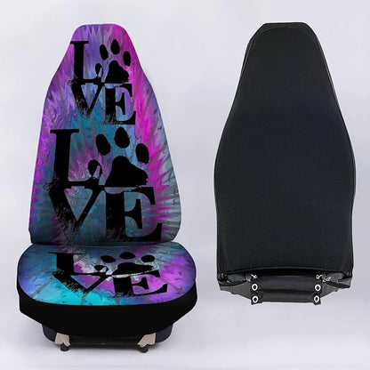 Universal Bucket Seats Cover Protector, 2 PCS Paw Print Waterproof Purple & Blue Tie Dye Auto Interior Accessory for Car Truck SUV