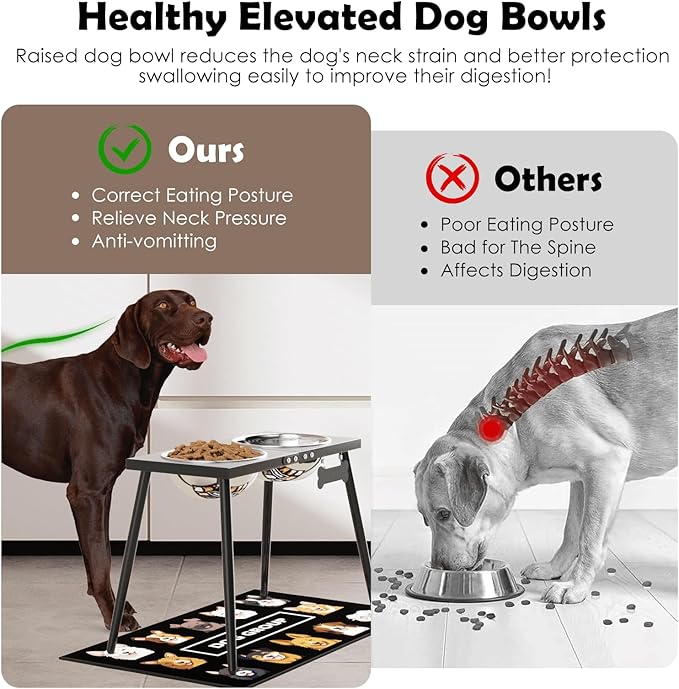 Metal Elevated Dog Bowls, 17in Tall Raised Dog Bowl Stand, Dogs Raised Stand with 3000ml Stainless Steel Bowls and Sprill Proof Mat for Extra Large Breeds