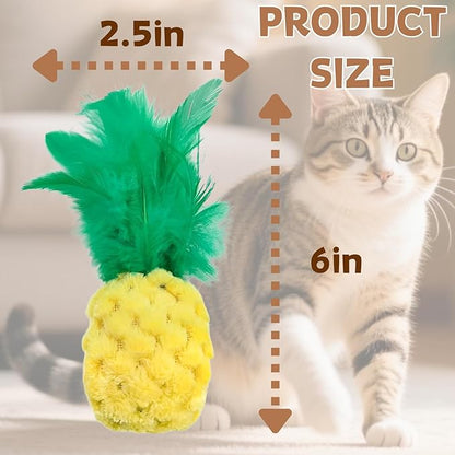 Pineapple Catnip Toys for Indoor Cats, Plush Feather Kicker Toy with Organic Catnip, Interactive Bunny Kick and Bat Toy for Kittens, Soft Curly Fabric