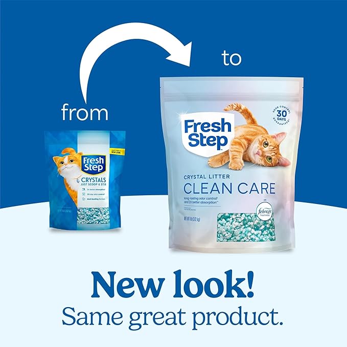 Fresh Step Clean Care Crystal Cat Litter, Lightweight with Febreze Freshness and Long-Lasting Odor Control, Low Dust, 16 lbs. (2 x 8 lb bag)