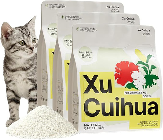 Natural Cat Litter Green Tea Scent, Plant-Based, Strong Clumping Litter, Odor Control, Easy Scooping, Clumps Lift Cleanly, Low Dust, Corn & Cassava Litter, 16.5 LB (5.5 LB x 3 Bags)