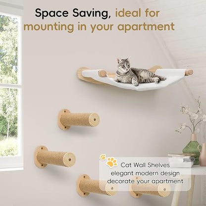 Cat Wall Hammock & Steps Set - Wall Mounted, 21 * 18 in for Large Cats - Screw-in Climbing Play Set