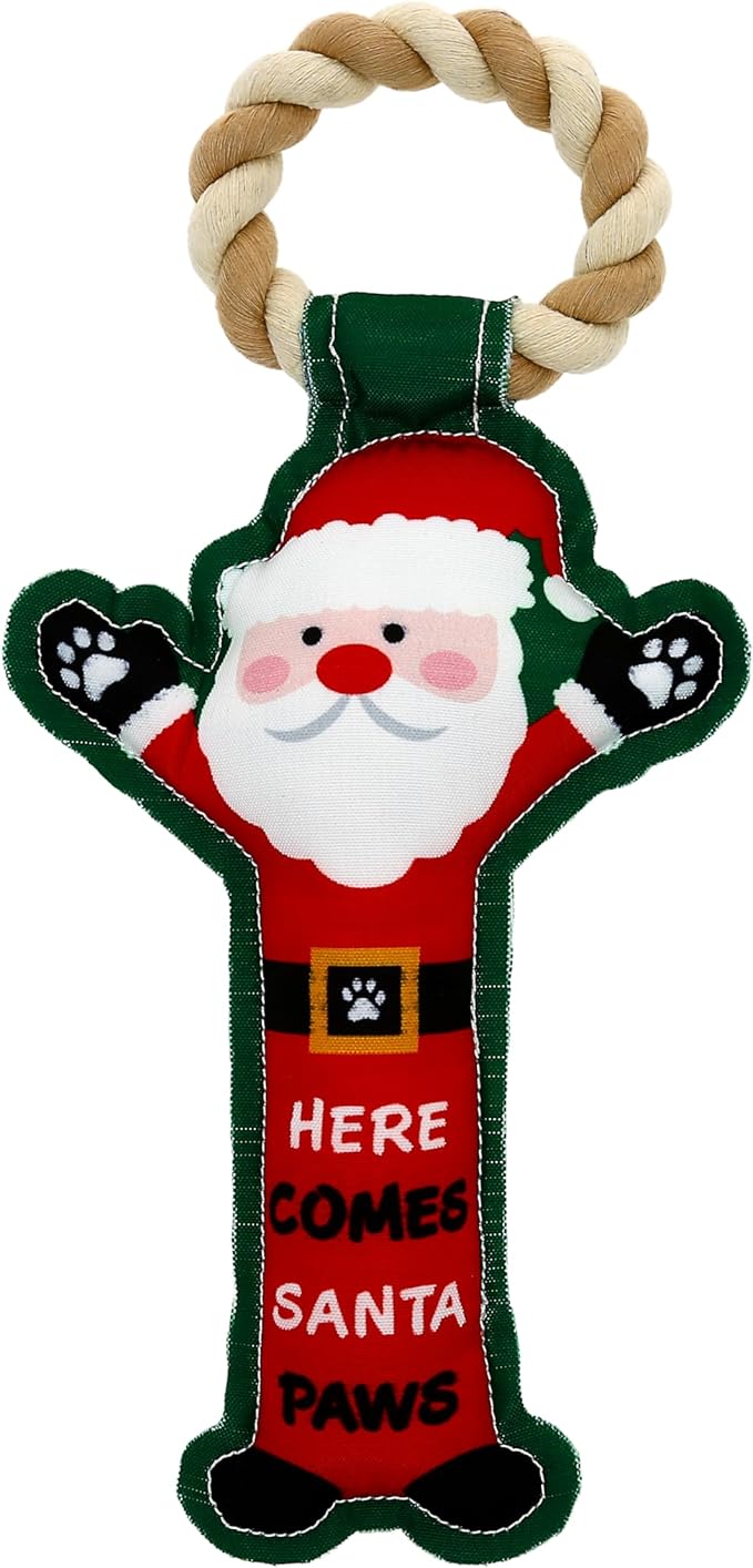 Pavilion - Here Comes Santa Paws - 12" Santa Puppy Dog Toy with Rope Handle K-9 Furry Companion Present