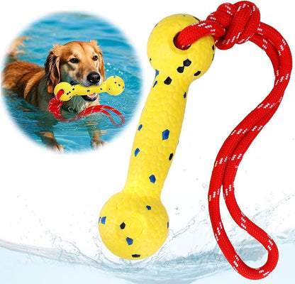 Mity rain Floating Dog Toys –E-TPU Water Pool Fetching Toy with Rope for Small Medium Large Pet, Bumper Shape Indestructible Interactive Dog Chew Toys for Summer Outdoor Training Fun (Yellow)