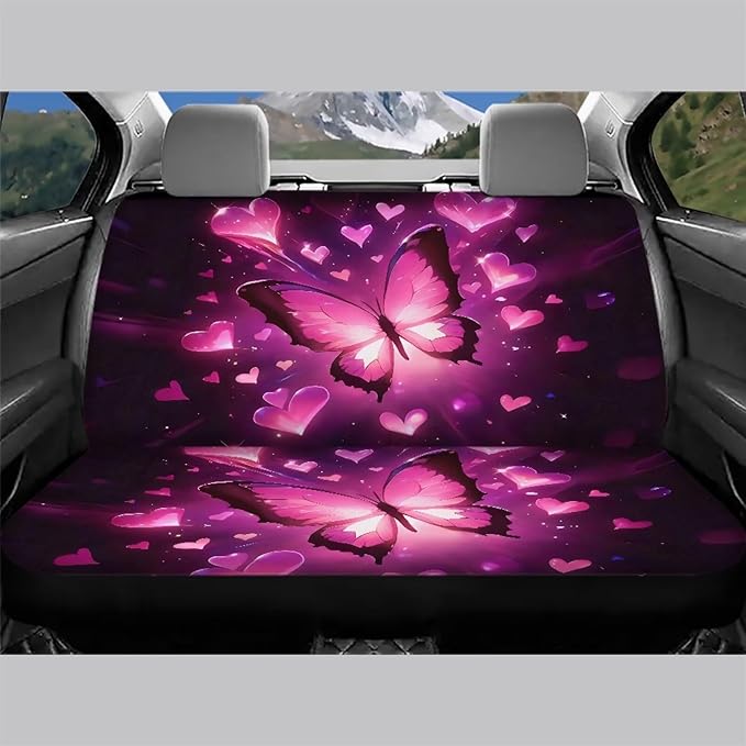 AFPANQZ 3D Butterfly Car Seat Cover for Rear Bench Seats Polyester Fabric Protects Against Dirt Pet Fur Dog Hair, Easy to Install with Universal Fit for Cars Trucks and SUV