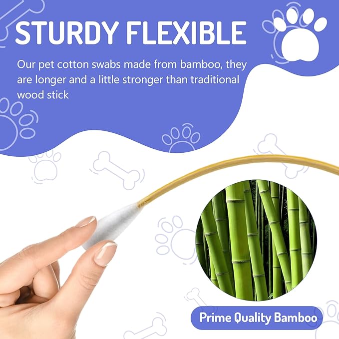 100PCS Large Cotton Swabs in Storage Box, 6 Inch Dog Ear Swabs with Bamboo Handle for Dogs - Soft Cotton, Gentle and Lint-Free, Specially Designed for Dogs, (Large)