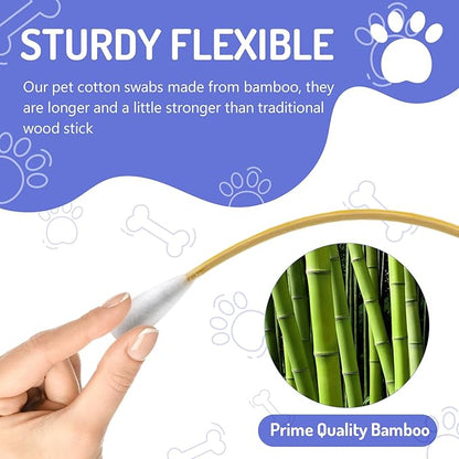 100PCS Large Cotton Swabs in Storage Box, 6 Inch Dog Ear Swabs with Bamboo Handle for Dogs - Soft Cotton, Gentle and Lint-Free, Specially Designed for Dogs, (Large)