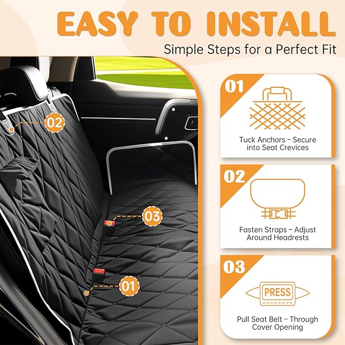 Dog Car Seat Cover for Back Seat 100% Waterproof, Long-Lasting and Soft Nonslip Backseat Cover for Cars, SUVs and Trucks, 600D Oxford Fabric, Black-White, Standard (54" W x 59" L)
