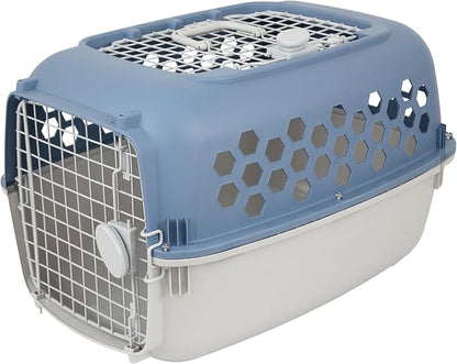 Heavy Duty Plastic Pet Carrier for Dogs & Cats up to 30 lbs, with Two Door Openings, Secure Latch, Ventilation Grilles, Medium Size (24" L x 16.5" W x 14.5" H), Blue