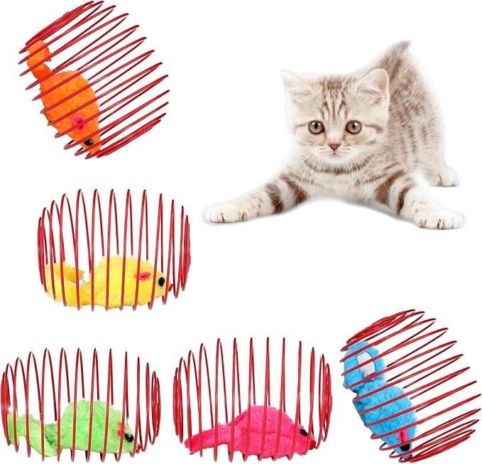5Pack Cat Spring Balls for Cats, Colorful Cat Toy Springs for Cats with Steel Wire Springs (Random Colors)