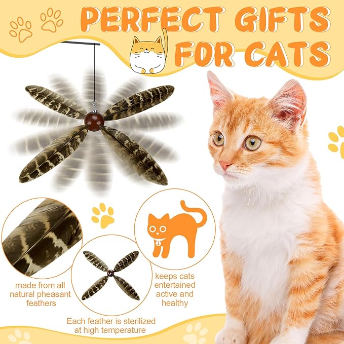 8 Pcs Cat Feather Propeller Refills Propeller Interactive Cat Toy Refills Kittens Toy Feather Replacement Wand Teasers Attachments for Kittens Wand (Cute)