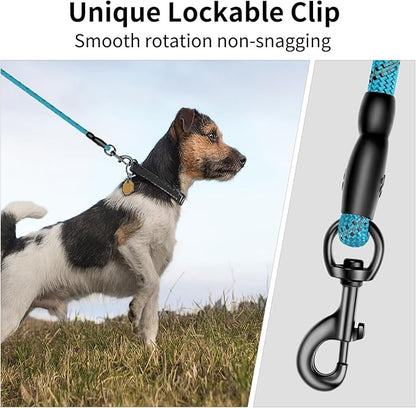 Heavy Duty Dog Leash for Large Medium Small Breed Dogs, Reflective Rope Dog leashes with Comfortable Handle,4/5/6 FT Pet Puppy Leash for Night Walking with Poop Bag Holder,Sky Blue,1/2 inch