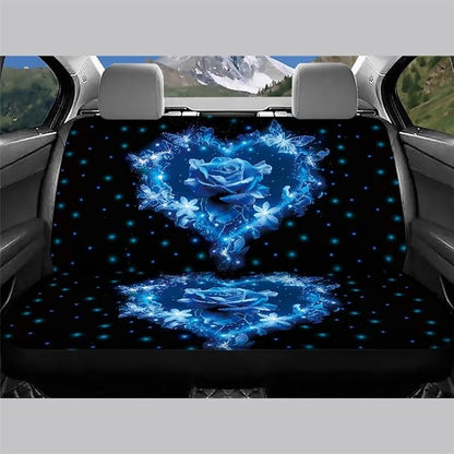 AFPANQZ Blue Rose Full Wrap Car Seat Covers Rear Bench Protection Cushion Backseat Mats Against Dirt & Pet Fur Dust-Proof Universal Car Accessories Decoration Set