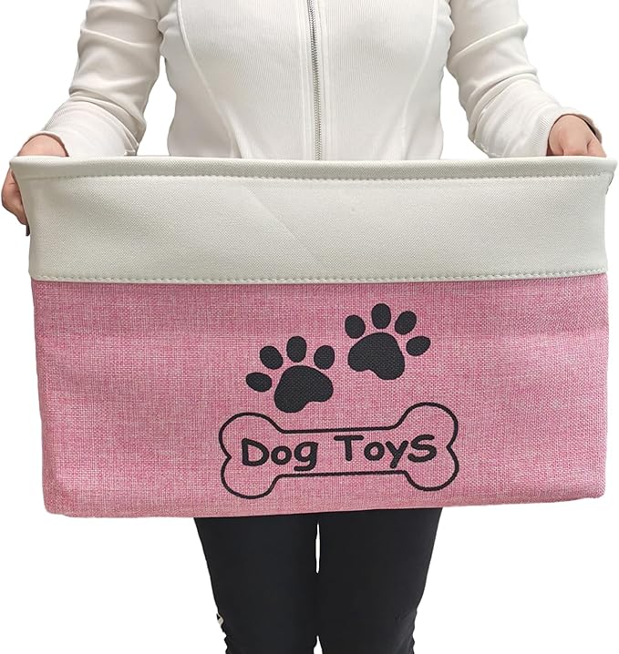 Large Dog Toy Basket Collapsible Dog Toy Box Shape Keeping Rectangle Dog Toy Bin for Pet Toys, Accessories